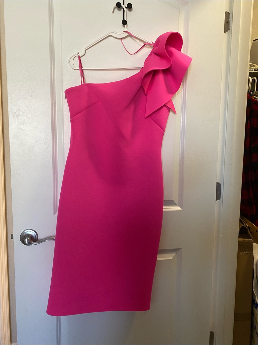 Eliza J One-Shoulder Hot Pink Cocktail Dress with Dramatic Ruffle